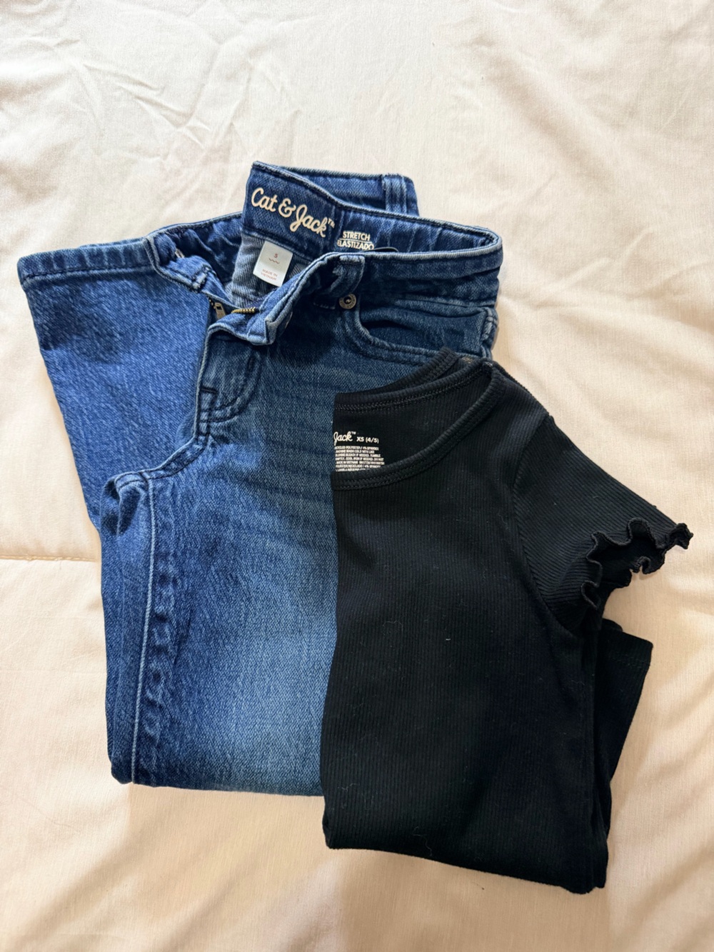 Cat & Jack High-Rise Dark Blue Denim Jeans with Black Top